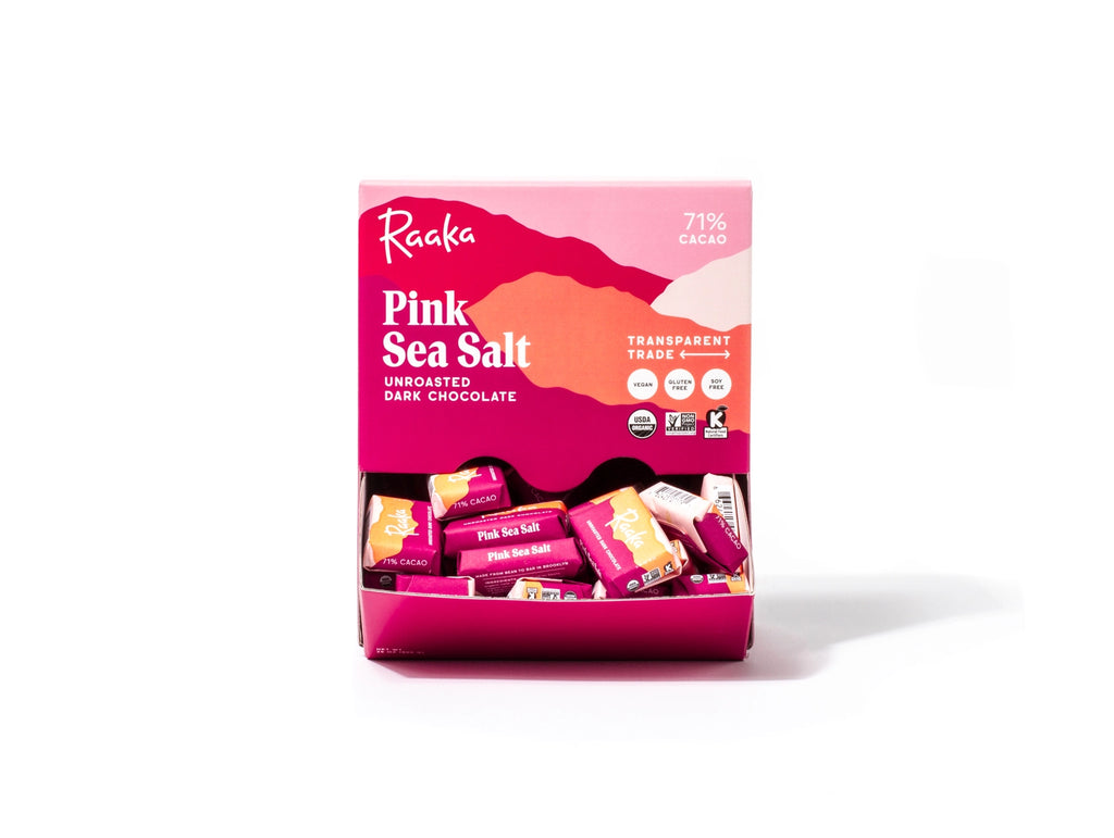 Raaka 71% Pink Sea Salt Mini Chocolate Bars (100ct Box)