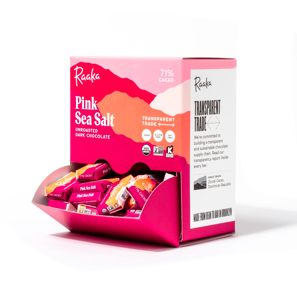 Raaka 71% Pink Sea Salt Mini Chocolate Bars (100ct Box)